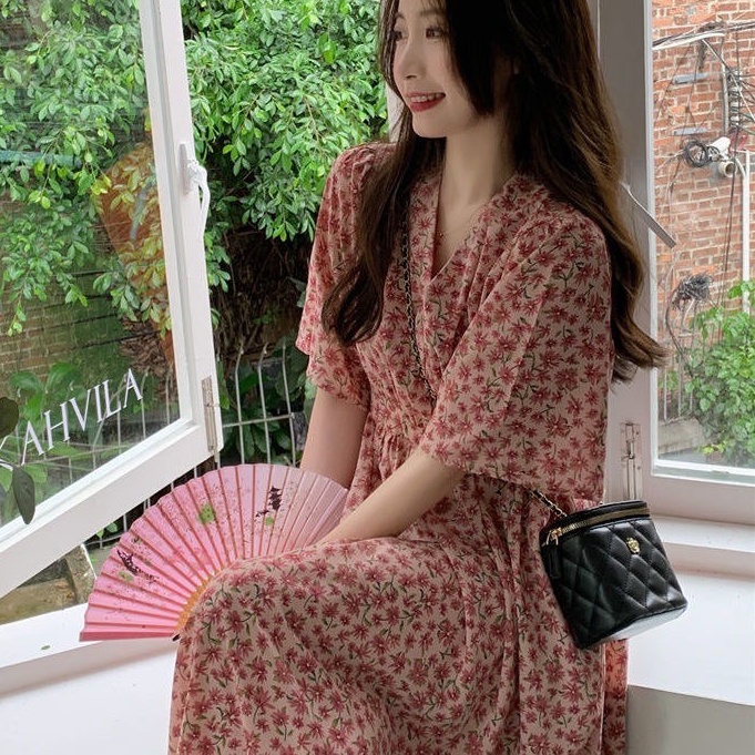Đầm Dài Dáng Ôm In Họa Tiết Hoa Phong Cách Pháp Thời Trang Mùa Hè Mới Cho Nữ