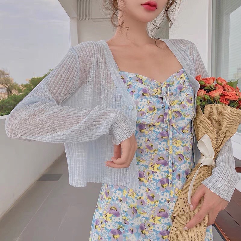 Áo Khoác Len Mỏng Cổ Tim Nút Tay Dài | Bé Tiu Clothing | BigBuy360 - bigbuy360.vn