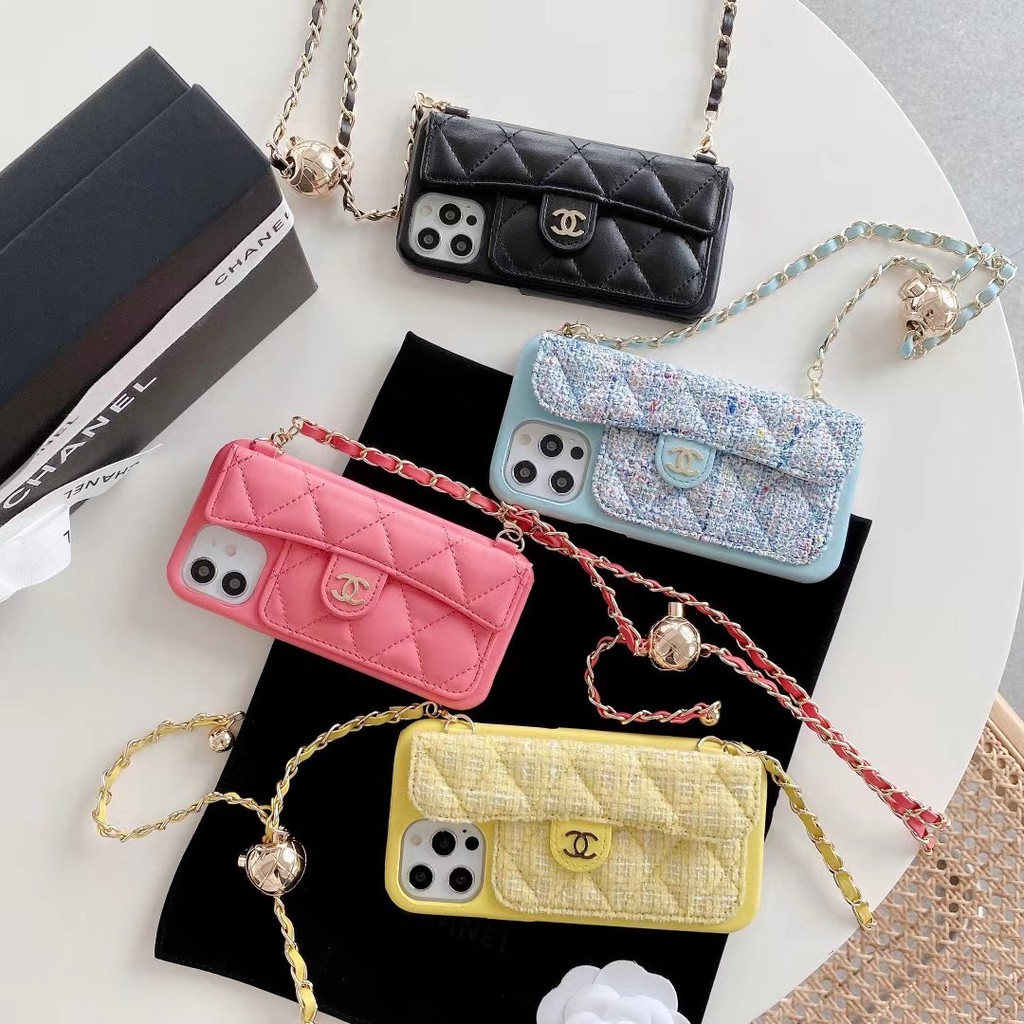 Ốp Điện Thoại Da Cừu Họa Tiết Chanel Có Dây Đeo Chéo Cho iphone13promax xsmax 11promax 2021