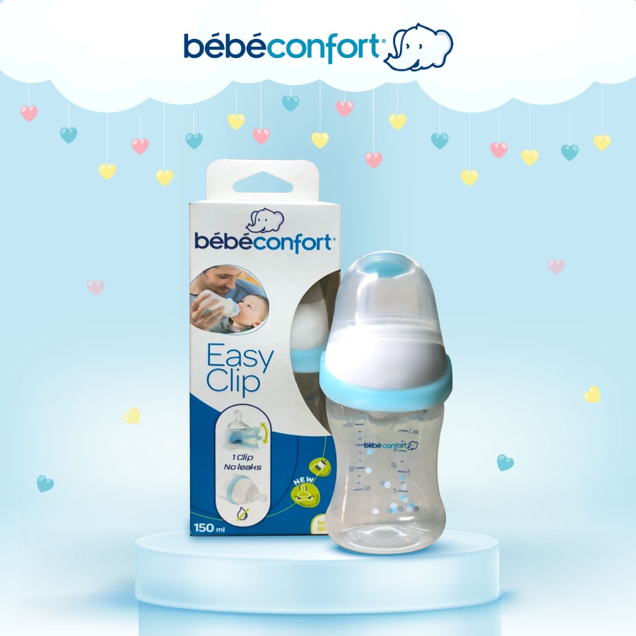 Bình sữa cho bé sơ sinh chống sặc cổ rộng nhập khẩu Bebe easyclip Pre 150ml