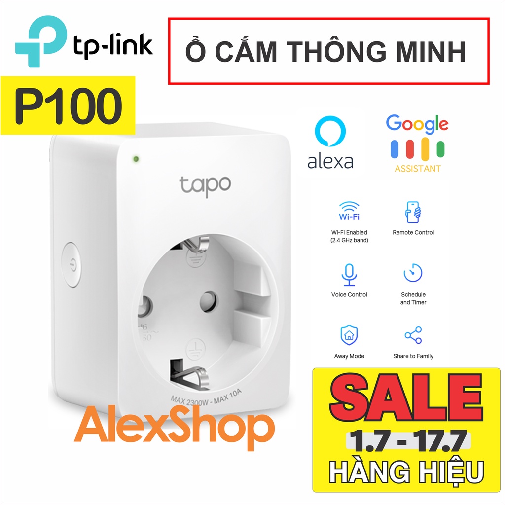 Ổ Cắm Wi-Fi Thông Minh TP-Link Tapo P100 Siêu Nhỏ Gọn Thích Hợp Google Assistant và Alexa- Chính Hãng