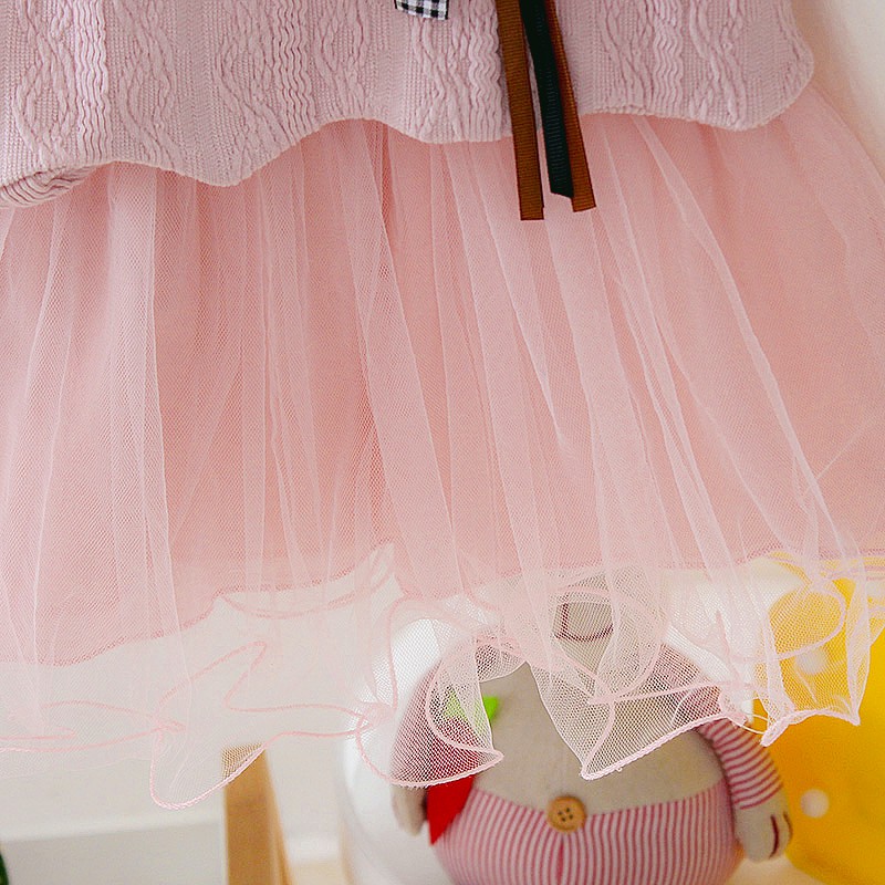 Qiaoqiao Đầm Công Chúa Tay Dài Giả Hai Mảnh Thời Trang Mùa Thu Cho Bé Gái