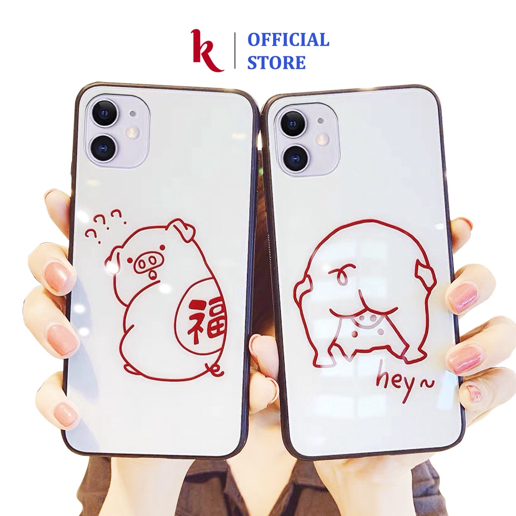 Ốp lưng iphone kính cặp đôi Heo khoe mông cute case 14 14plus 13 pro max 12 promax 11 mini 6 6s 7 8 plus x xr xs