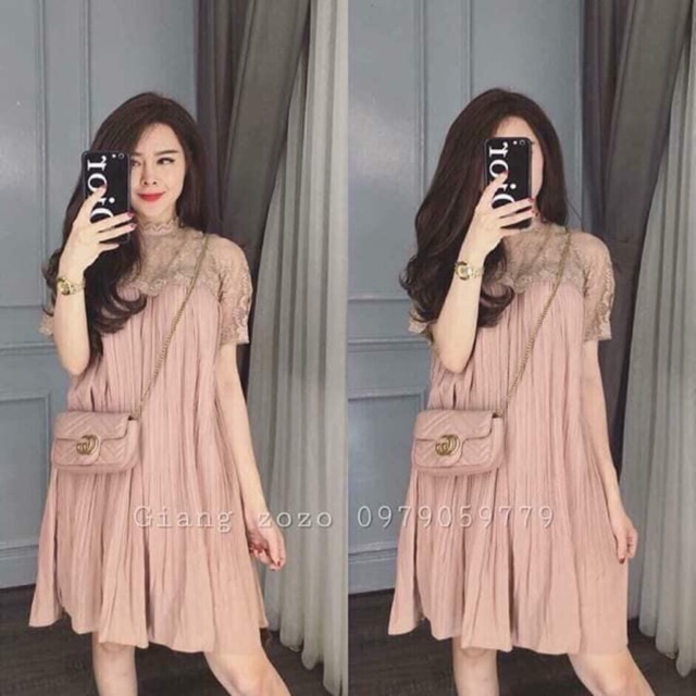 Váy Xuông Ren Xếp Li ( bầu bí bon chen vô tư )