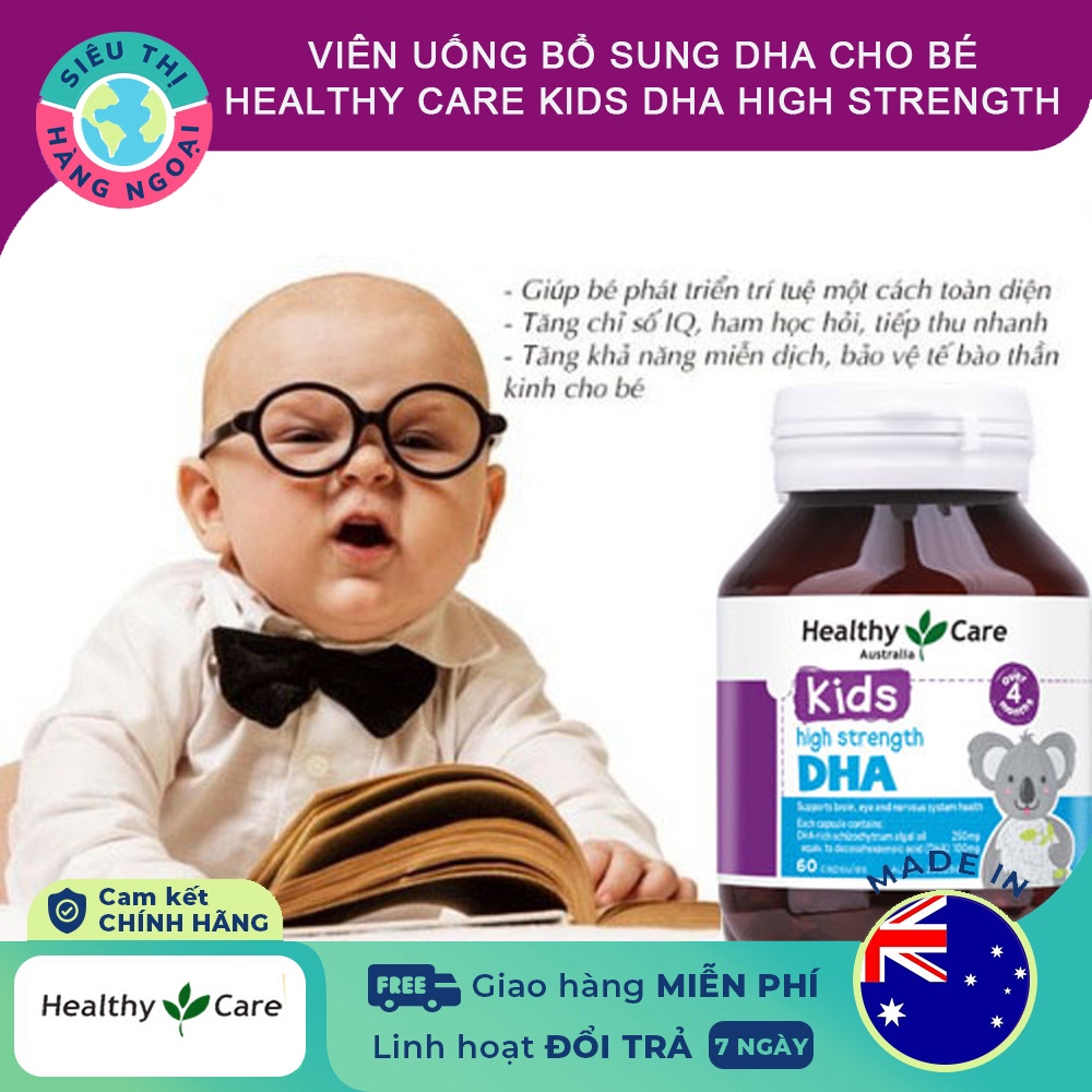 Viên uống bổ sung DHA cho bé Healthy Care Kids DHA High Strength Hộp 60 viên