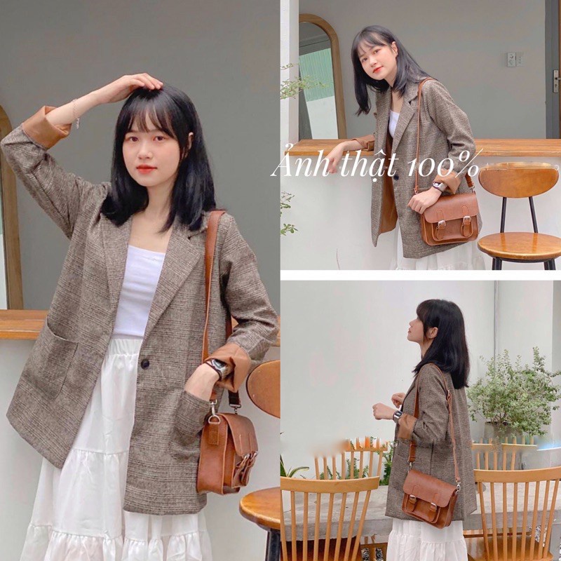 ÁO DẠ KẺ BLAZER 2 LỚP 1 KHUY, ÁO KHOÁC KIỂU VEST DẠ KẺ 2 LỚP TÚI HỘP FREESIZE | WebRaoVat - webraovat.net.vn