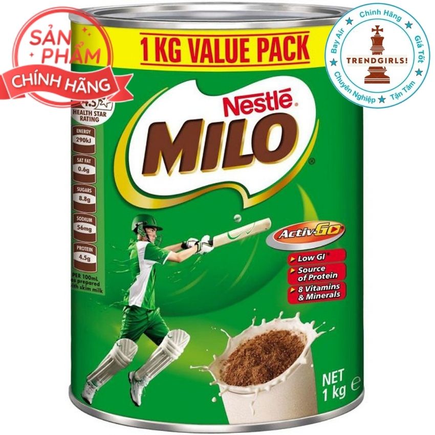 Sữa bột Milo Nestle chính hãng nội địa Úc 1kg - Phát triển chiều cao, tràn đầy năng lượng