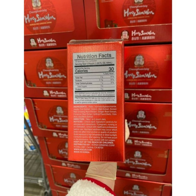 Thùng 30 gói Hồng sâm nước Hàn Quốc 6 năm tuổi Hong Sam Won Cheong Kwan Jang của Mỹ