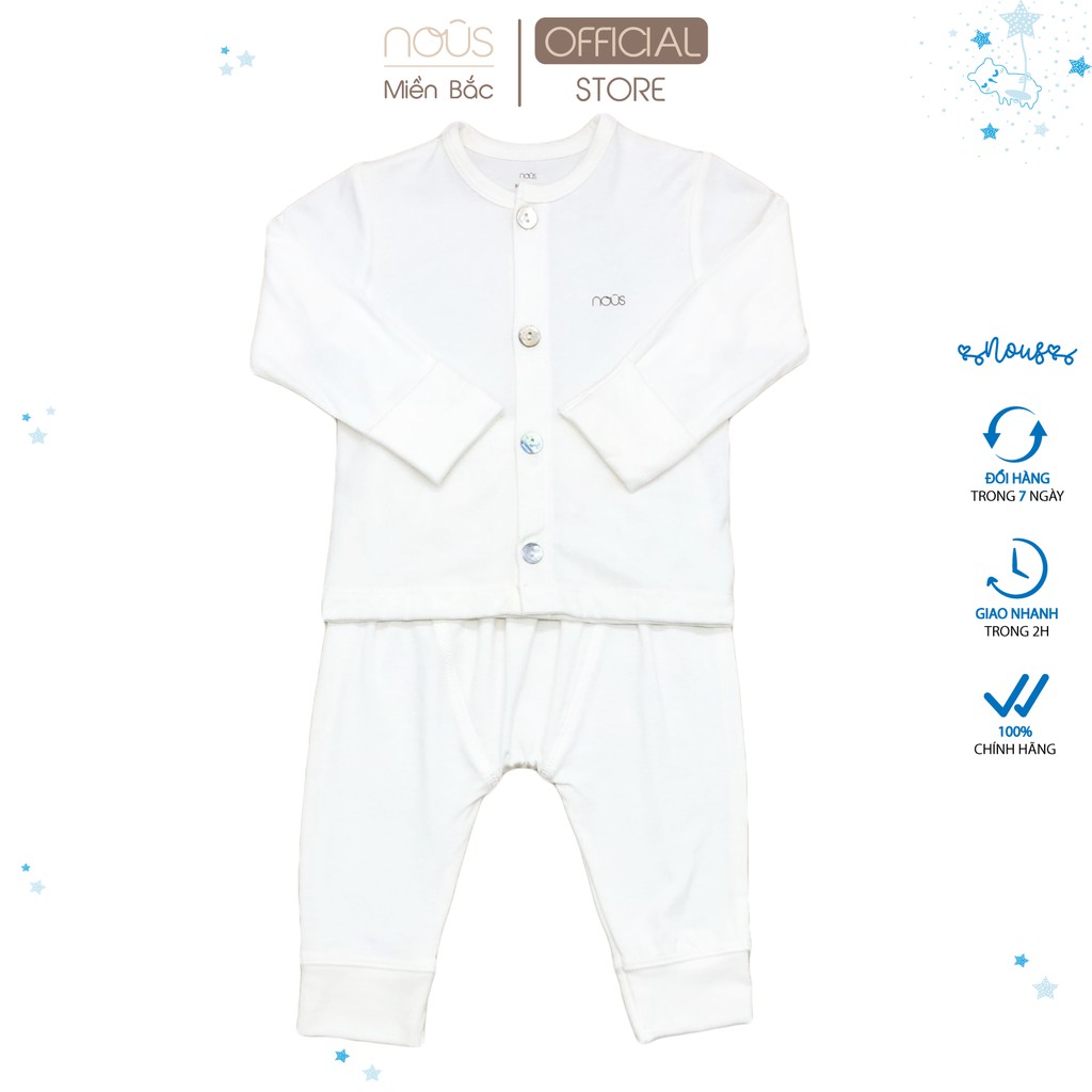 Bộ quần áo cài thẳng dài tay Nous Petit trắng (0 - 12 tháng)