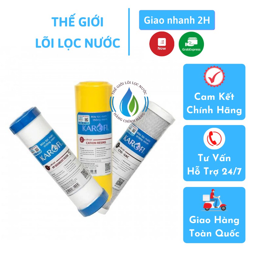Bộ 3 lõi lọc nước Karofi xử lý nước cứng, nước nhiễm đá vôi, loại bỏ các cặn bã, tạp chất hiệu quả