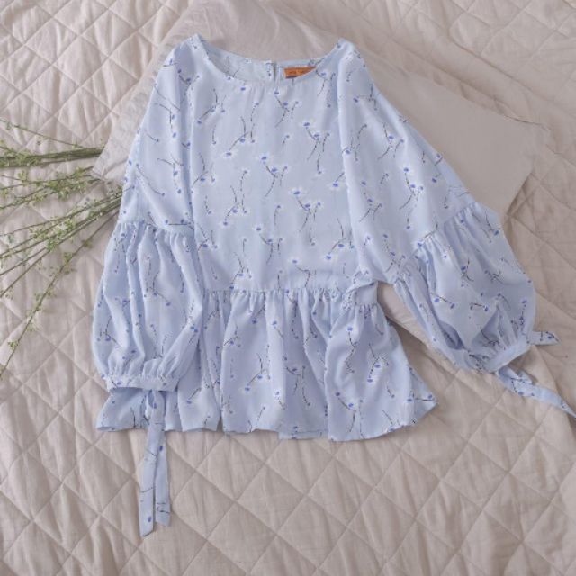 Áo babydoll hoa cúc xanh