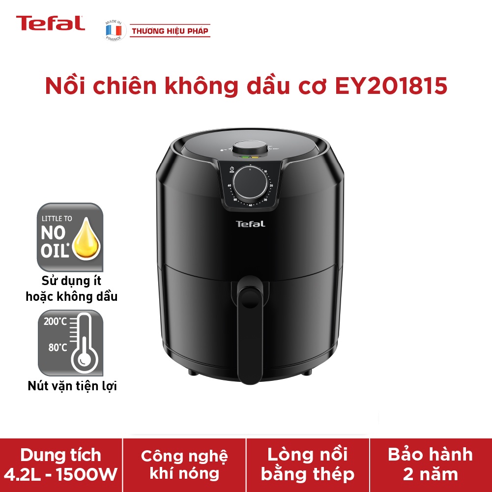 Tefal- Nồi chiên không dầu EY201815 dung tích 4.2L màu đen sang chảnh, công nghệ luân chuyển khí nóng 3D, chính hãng