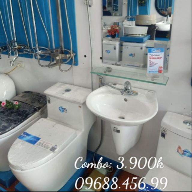 COMBO Thiết bị vệ sinh phòng tắm, bồn cầu 1 khối, sen tắm, vòi lavabo