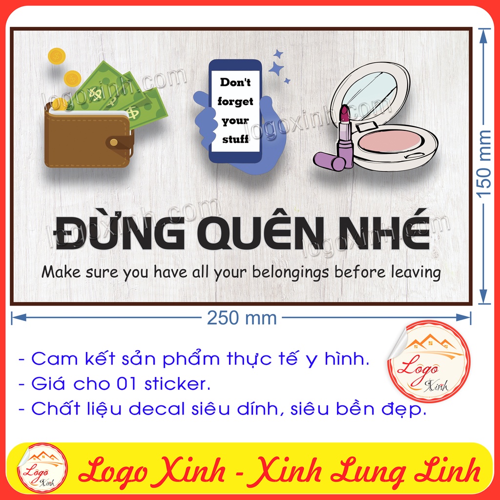 Logo Tem Sticker Nhắc Nhở Đừng Quên Đồ, Nhớ Kiểm Tra Lại Đồ Đạc Và Hành Lý Cá Nhân Trước Khi Rời Quầy Quán, Rời Xe....