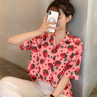 Áo tay ngắn họa tiết trái dâu tây nhiều màu sắc dễ thương