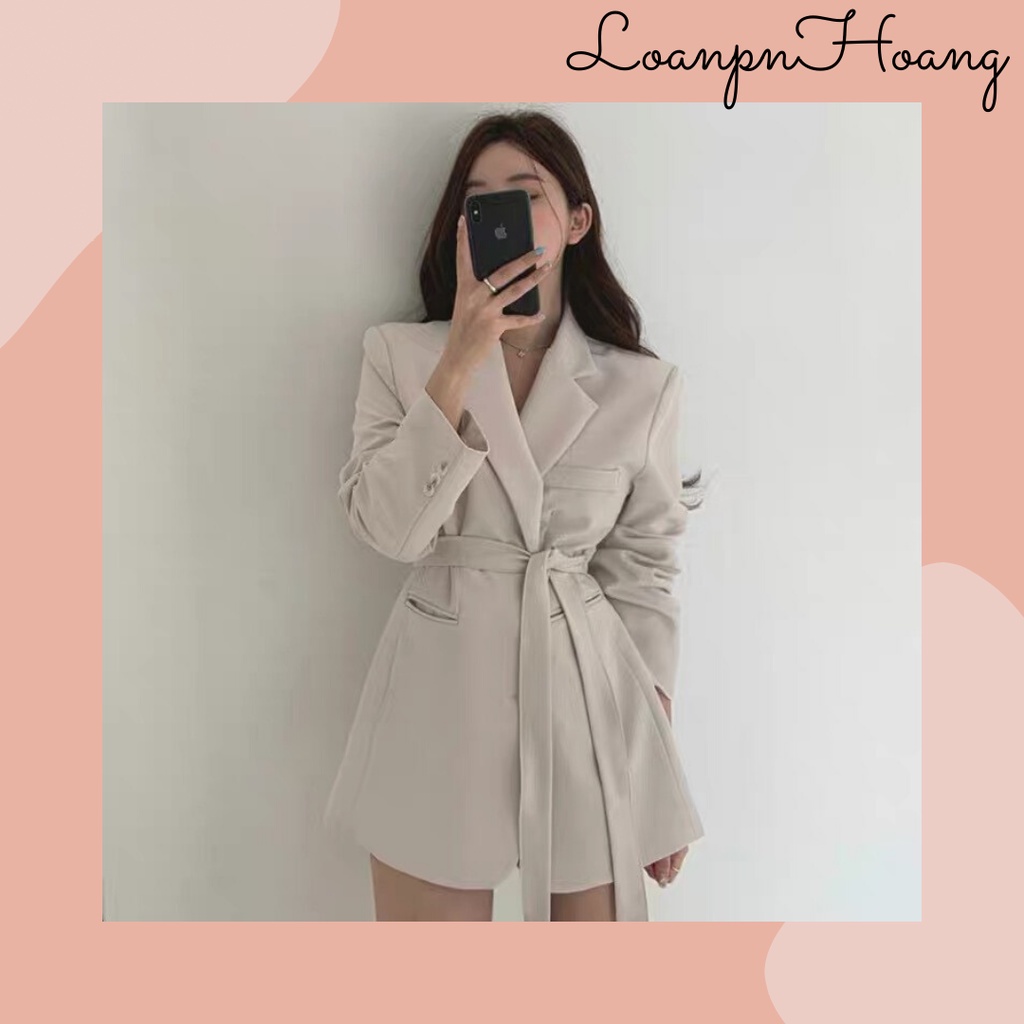 [BLAZER 04] Blazer dài tay đai eo màu trơn phong cách Hàn Quốc, Áo vest nữ