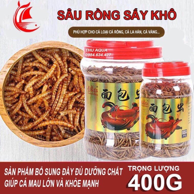 Sâu Rồng Sấy Khô, Thức Ăn Chuyên Dụng Cho Cá Rồng, Cá La Hán, Cá Vàng,... Hộp 400G