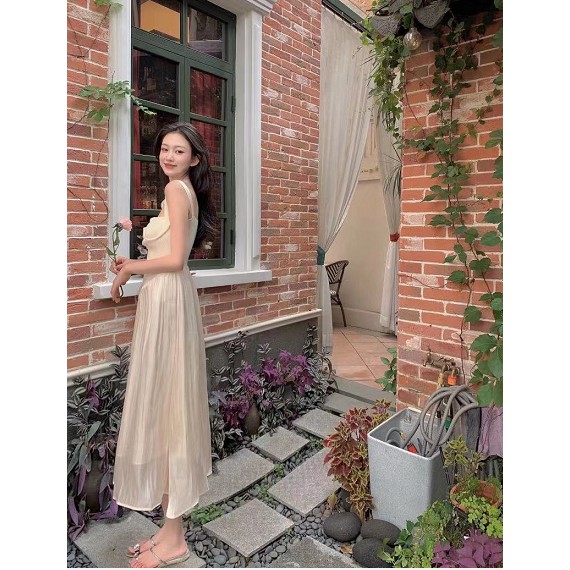 Đầm Công Chúa Hai Dây Nhấn Eo Thời Trang Mùa Hè Phong Cách Pháp Cho Nữ