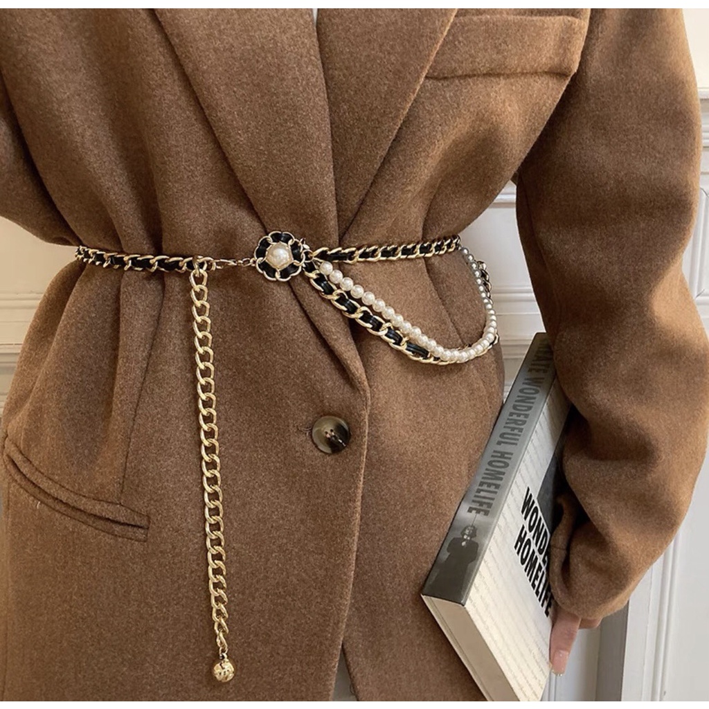 Đai váy xích phối da ngọc trai hai tầng sang trọng hàng cao cấp loại 1