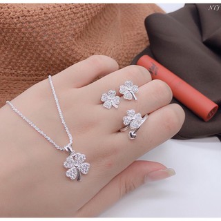 BỘ TRANG SỨC CỎ 4 LÁ BẠC TA GỒM DÂY CHUYỀN NHẪN BÔNG TAI - RE VO DICH