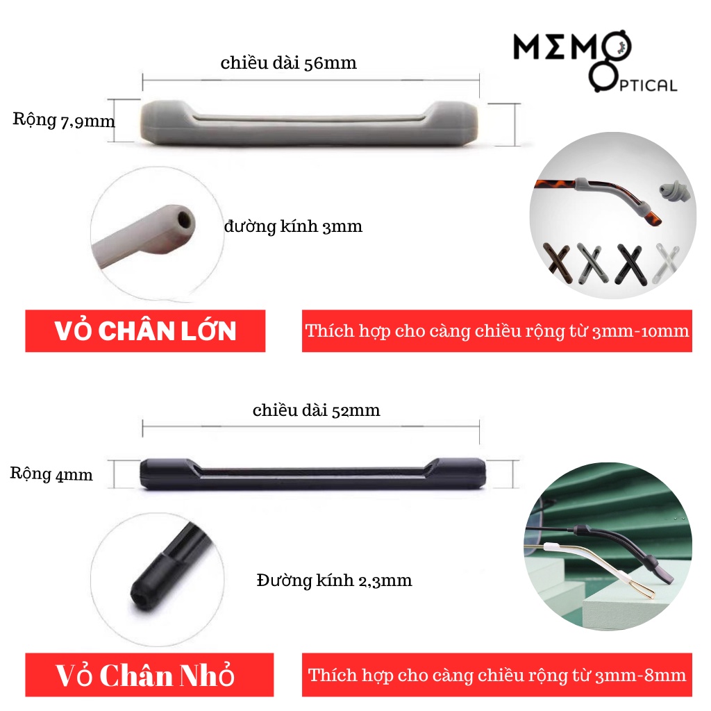 Đệm cao su cài chân càng gọng kính chống rơi trượt kính, đệm bọc silicon dẻo, không kích ứng da màu đen, ghi..
