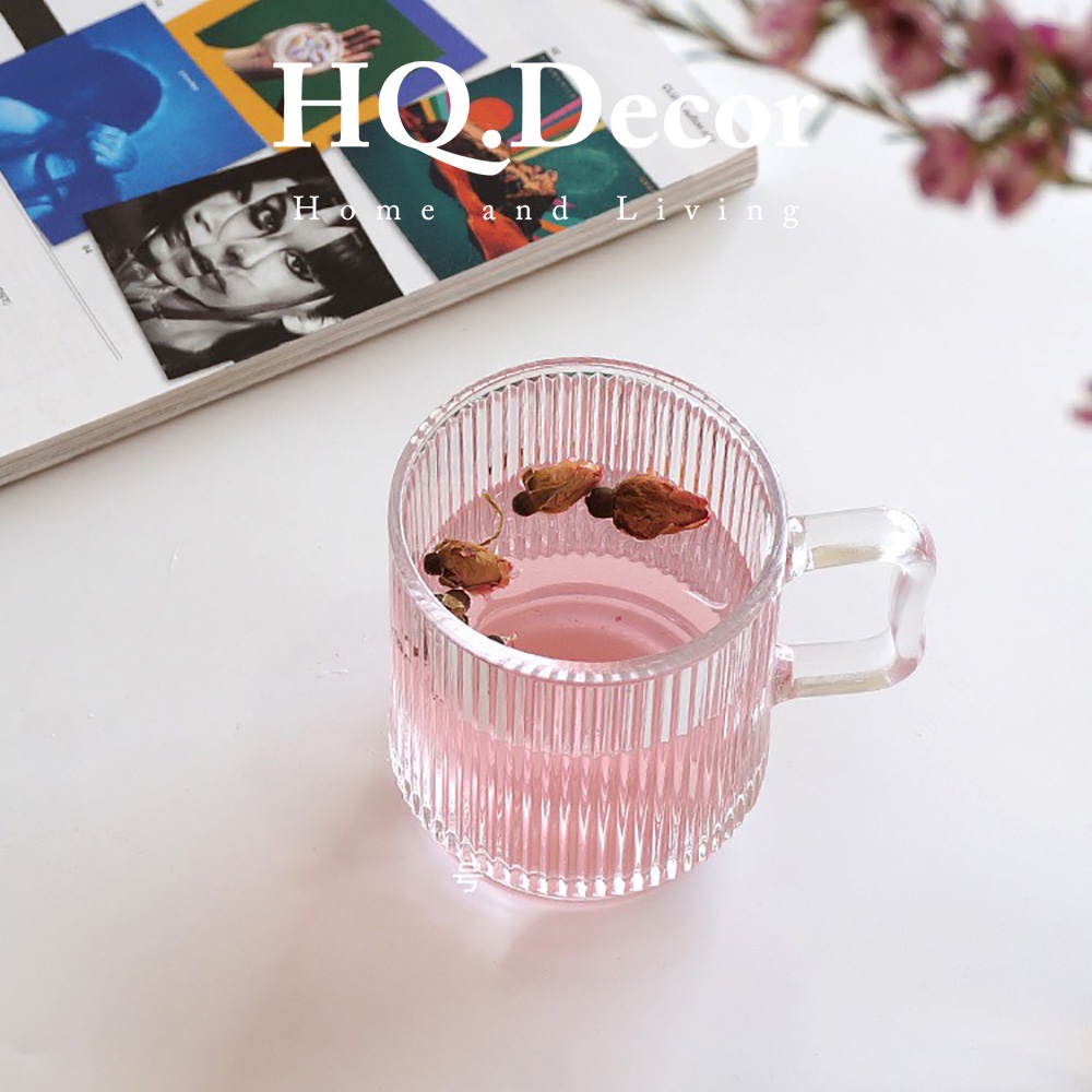 Cốc thủy tinh chịu nhiệt Ly thủy tinh vân sọc có quai cầm - HQ331
