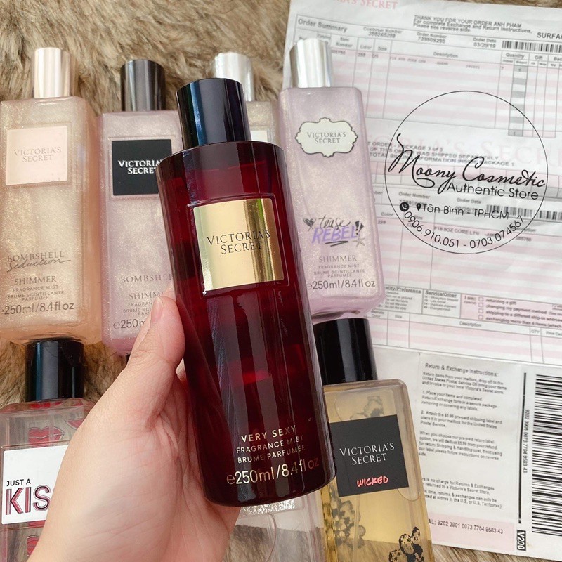 Xịt thơm toàn thân - Body Mist nhà Victoria's Secret dòng nước hoa cao cấp nhũ250ml Very sexy/Bombshell/Tease