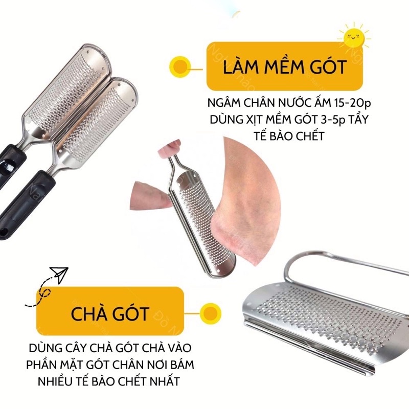 Bàn chà gót chân inox - chia tay da chết- da khô cứng ở gót chân