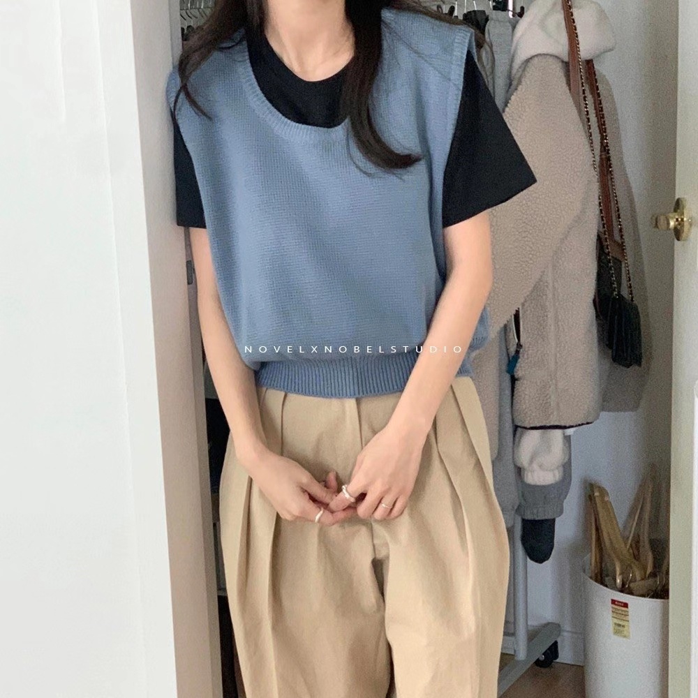 Áo len cổ chữ U màu sắc đơn giản thời trang Hàn Quốc cho nữ | BigBuy360 - bigbuy360.vn