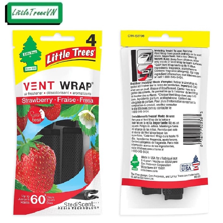 Kẹp thơm cài khe gió máy lạnh ô tô Little trees - Vent Wrap (gồm 4 kẹp trong 1 túi)