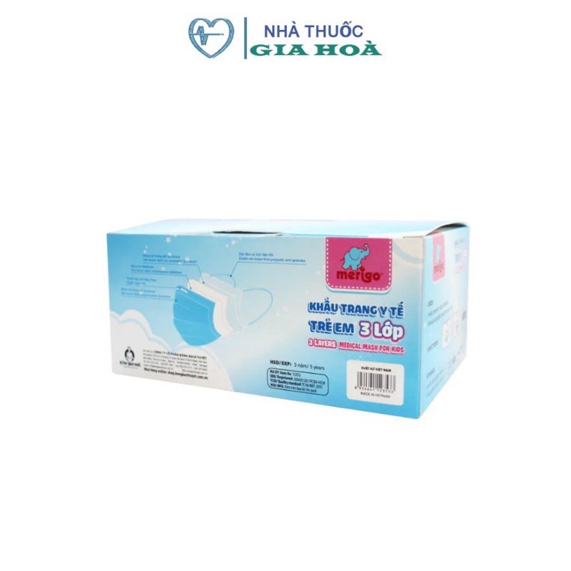Khẩu trang y tế 3 lớp trẻ em / em bé Bông Bạch Tuyết Merigo (CHÍNH HÃNG) - Hộp 30 cái