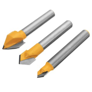 Bộ 3 mũi soi gỗ, mũi phay rãnh V góc 60 - 90 độ, cốt 6.35mm