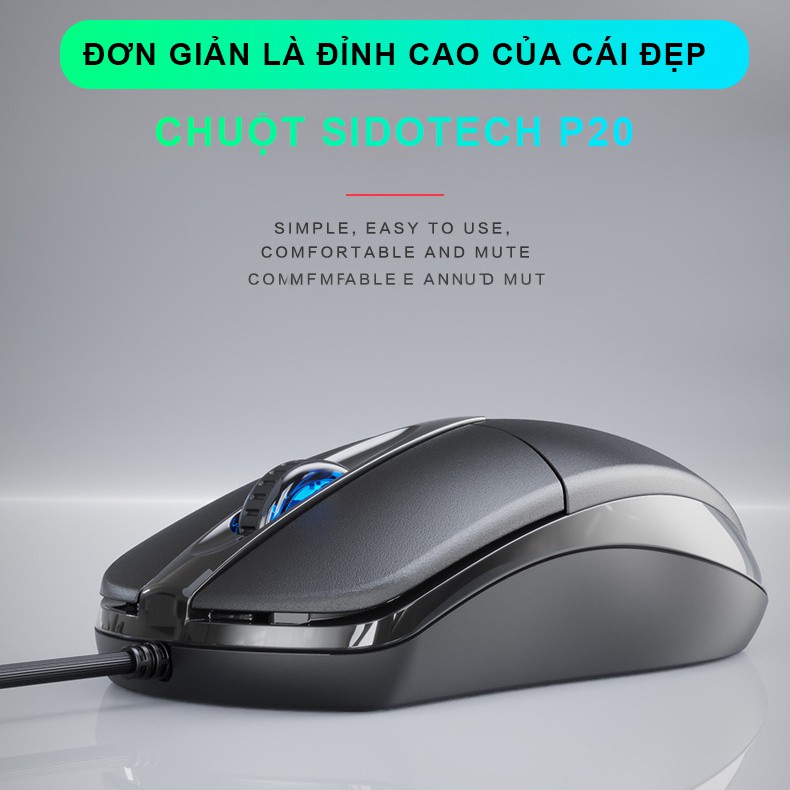 Chuột máy tính có dây văn phòng gaming SIDOTECH P20 giá rẻ Silent tắt âm chống ồn DPI 1200 chơi game cho laptop