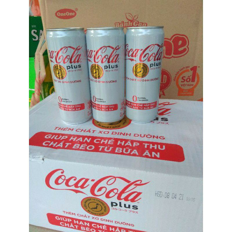 THÙNG 24 LON COCA COLA PLUS FHOSU BỔ XUNG CHẤT XƠ HẠN CHẾ CHẤT BÉO TỪ BỮA ĂN GIẢM CÂN KHÔNG ĐƯỜNG 330ml