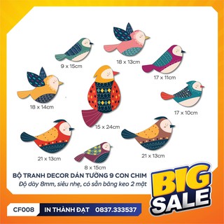 😍 Bộ 9 con chim 3D trang trí dán tường, đủ màu sắc dành tặng cho bé yêu - CF008