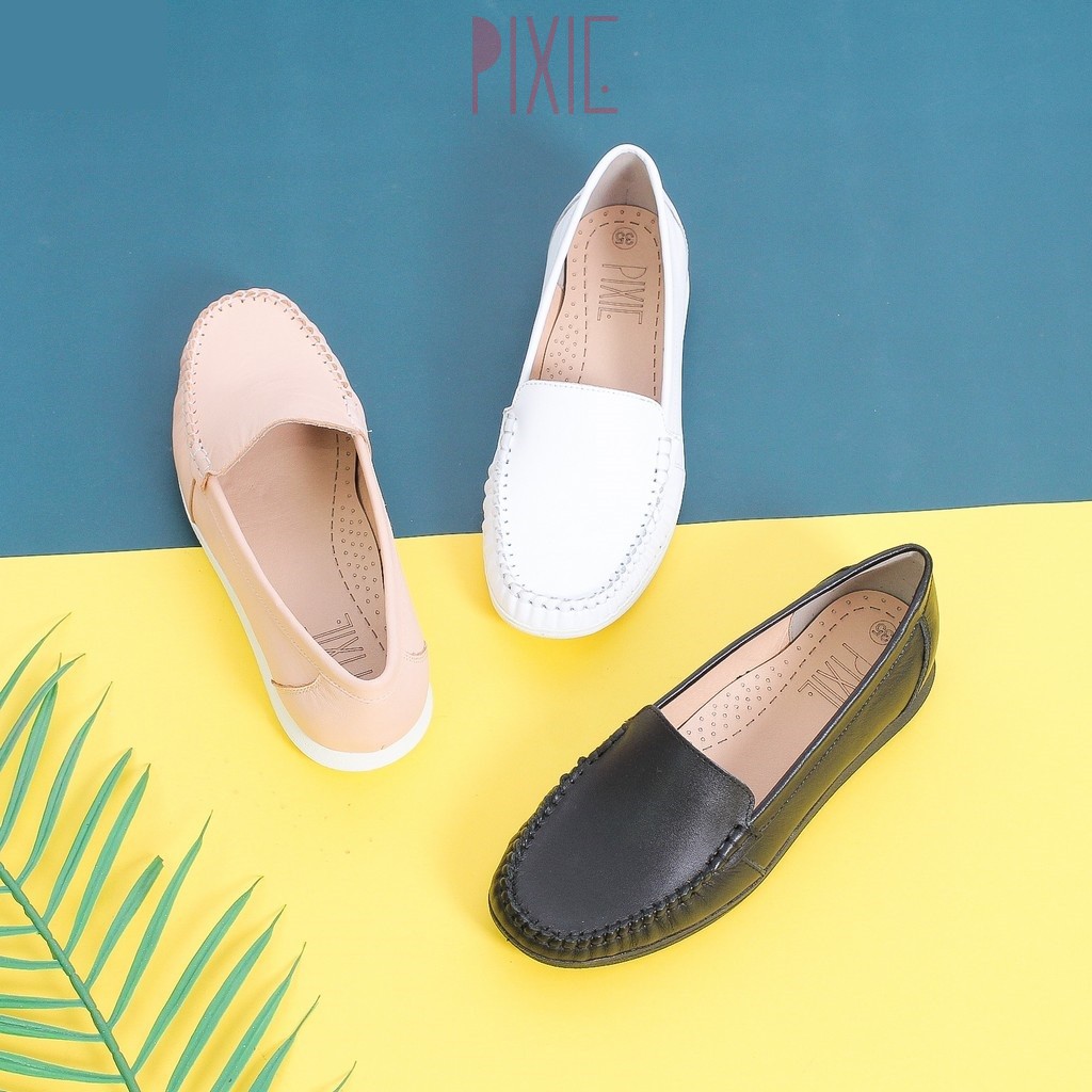 Giày Mọi Moccasin Da Thật Đế Cao Su Pixie X482