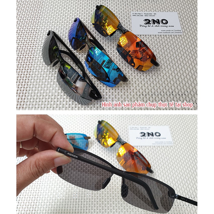 Mắt kính nam, tròng phân cực chống chói, chống tia UV, tráng gương, logo AORON - MK1803