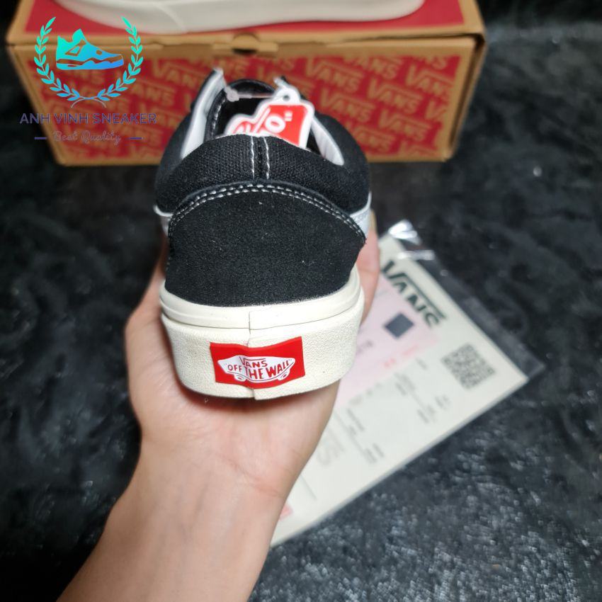 Giày thể thao vans vault đen sọc trắng nam nữ cổ thấp