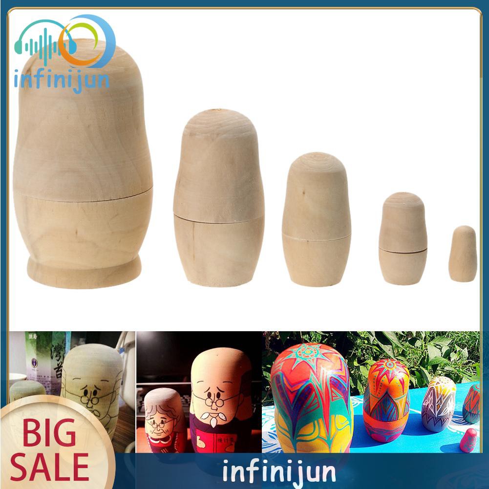 Bộ 5 Búp Bê Nga Matryoshka Bằng Gỗ Chưa Sơn