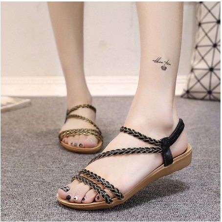SANDAL NỮ 2 DÂY NGANG GÓT THUN CO DÃN