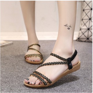 SANDAL NỮ 2 DÂY NGANG GÓT THUN CO DÃN