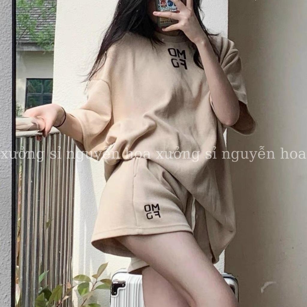 sét bộ áo thun thêu chữ mofg form rộng kèm quần đùi dây rút phong cách hàn quốc trẻ động xưởng sỉ nguyễn hoa