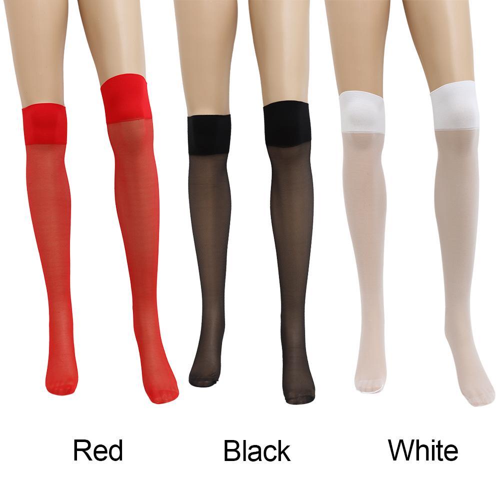 Vớ Lụa Trong Suốt Cao Qua Gối Phối Hai Màu Đen Trắng Thời Trang Quyến Rũ Cho Nữ