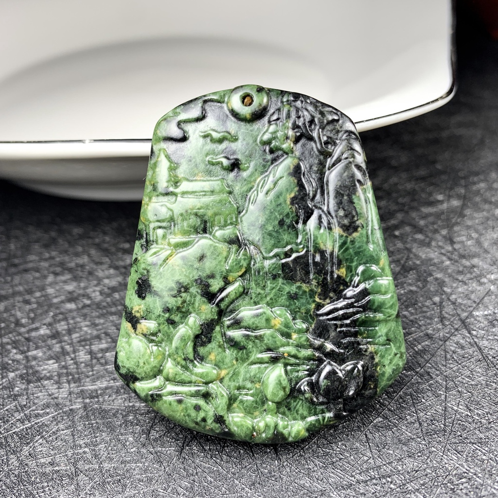 Mặt dây chuyền thương hiệu phong cảnh vuông ngọc bích Tây Tạng tự nhiên King Stone Snake Pattern Jad