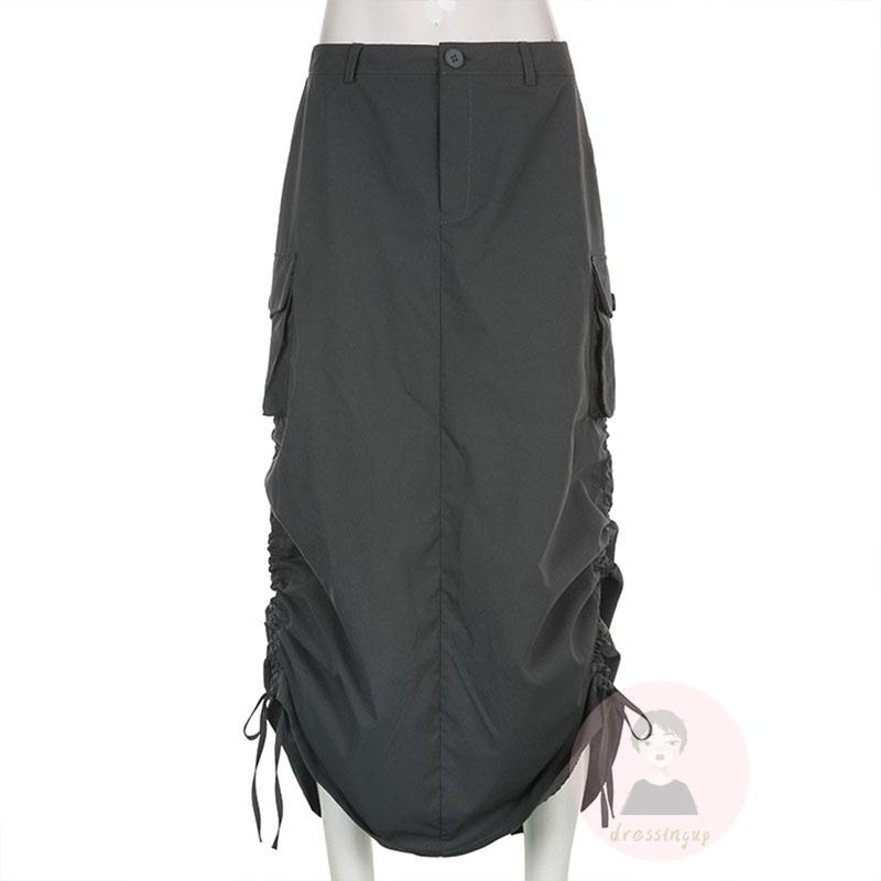 Chân Váy Dài Dáng Rộng Màu Sắc Đơn Giản Phối Dây Rút Tùy Chỉnh Thời Trang Cho Nữ