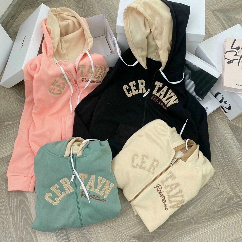 Áo khoác nữ CERTAIN 2 nón siêu xinh, chất nỉ Pe dày dặn form đẹp.