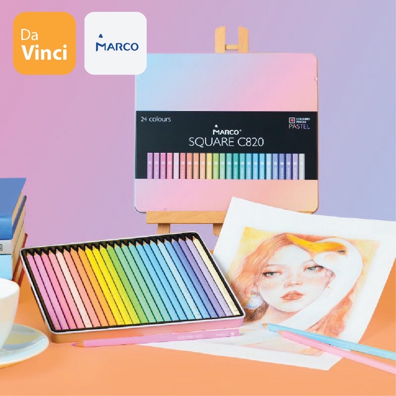 [ DaVinci ] Chì màu khô marco hộp thiếc bộ 12/24 màu tông pastel