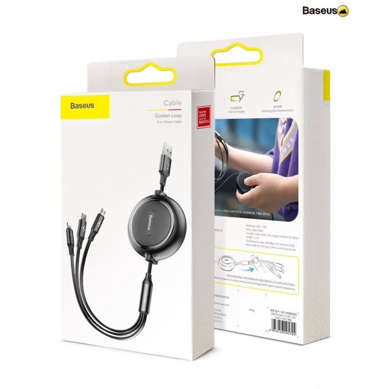 Cáp sạc dây rút 3 đầu Baseus Golden Loop 3 in 1 Elastic