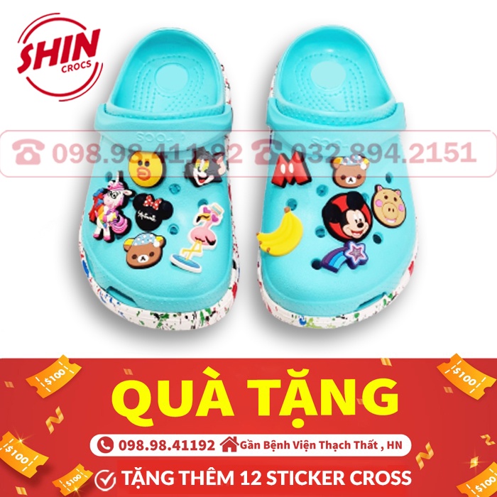 dép crossFREESHIPdép cross quai ngang họa tiết xanh nước biển đế Sơn đế lượn sóng SHINDUZ tặng thêm 12 sticker cross