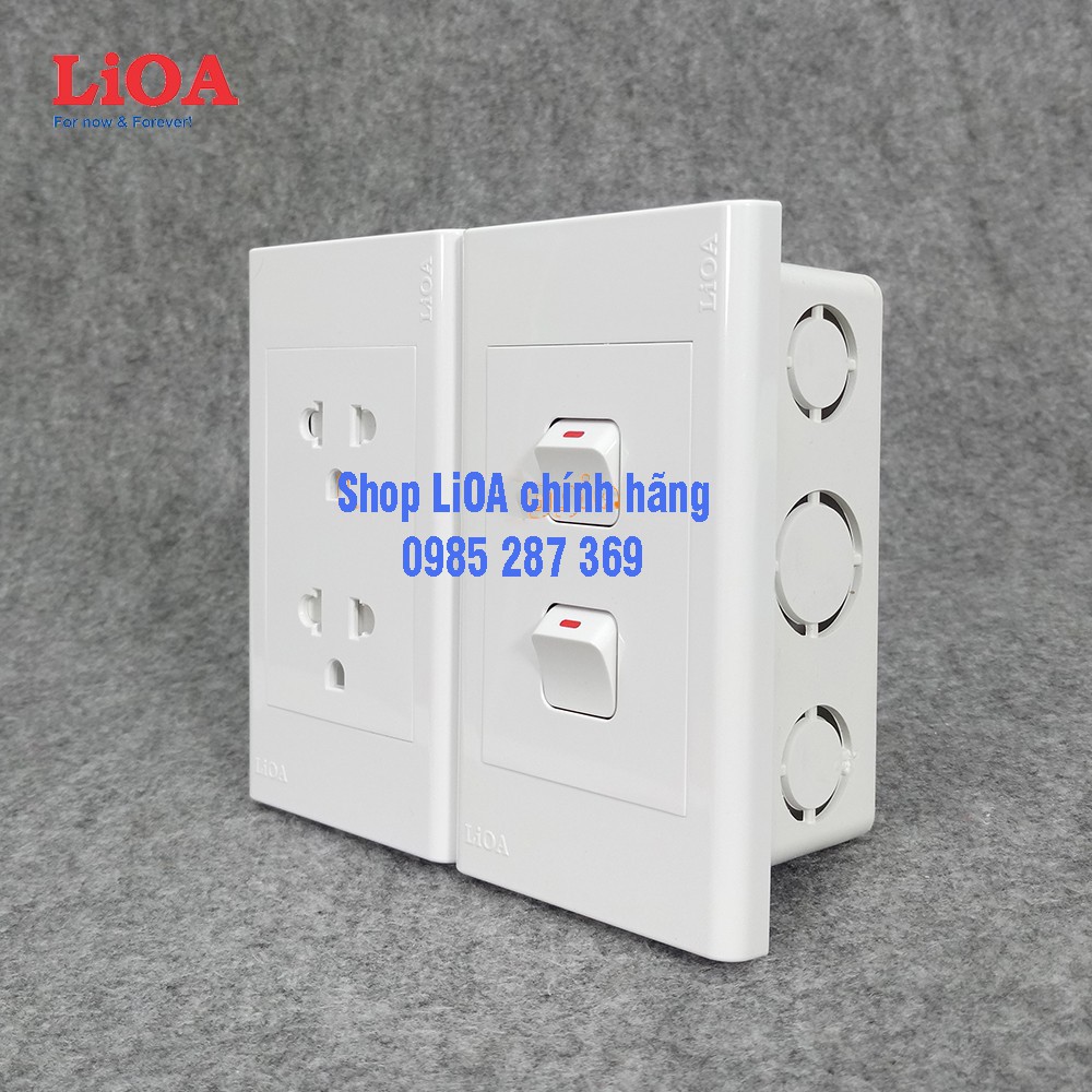 Combo ổ cắm điện đôi 3 chấu LiOA 16A 3520W + 2 công tắc điện - Lắp âm tường